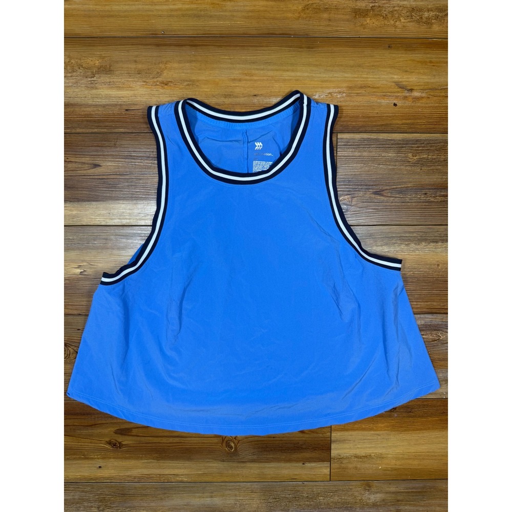 All in Motion Blue Cutout Back Active Tank Top XXL Striped Trim Cropped Yoga Gym